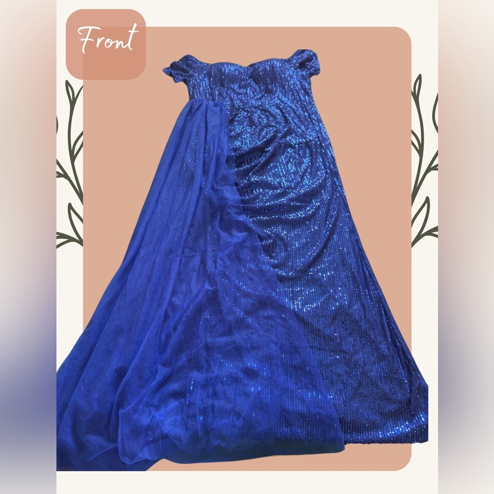 Royal Blue Sequin Gown | Off-Shoulder Sweetheart Dress with Sheer Overlay